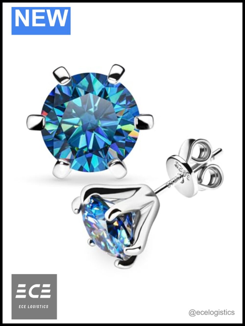 Moissanite Stud Earrings Round Cut 2.0ct Total 18K White Gold Plated Silver